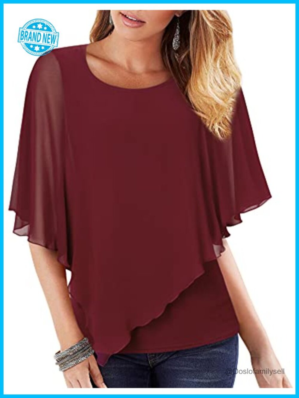 Lotusmile Womens Poncho Chiffon Blouse Flowy Layered Top